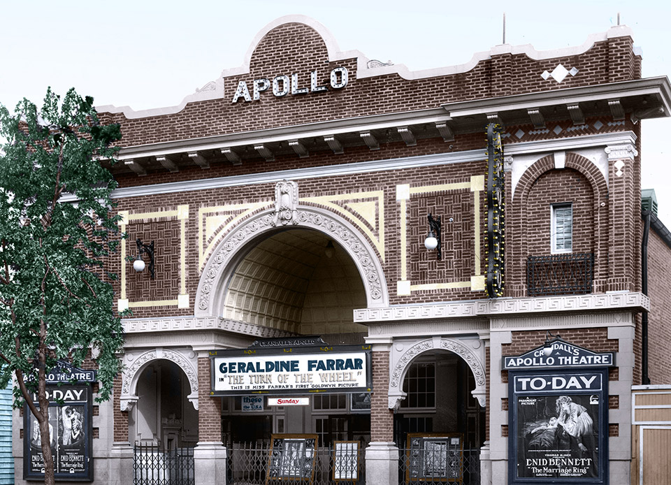 Photo of The Apollo Theatre brick building in Renaissance Revival style